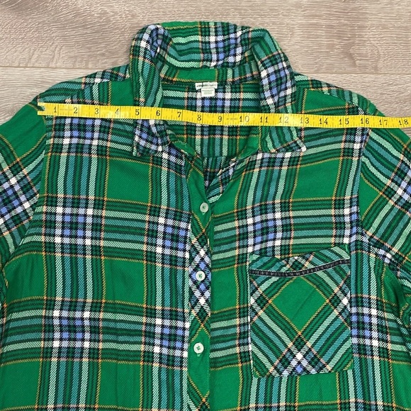 Aerie Green Plaid Flannel Boyfriend Sleep Casual Button Down Top L - Picture 6 of 16